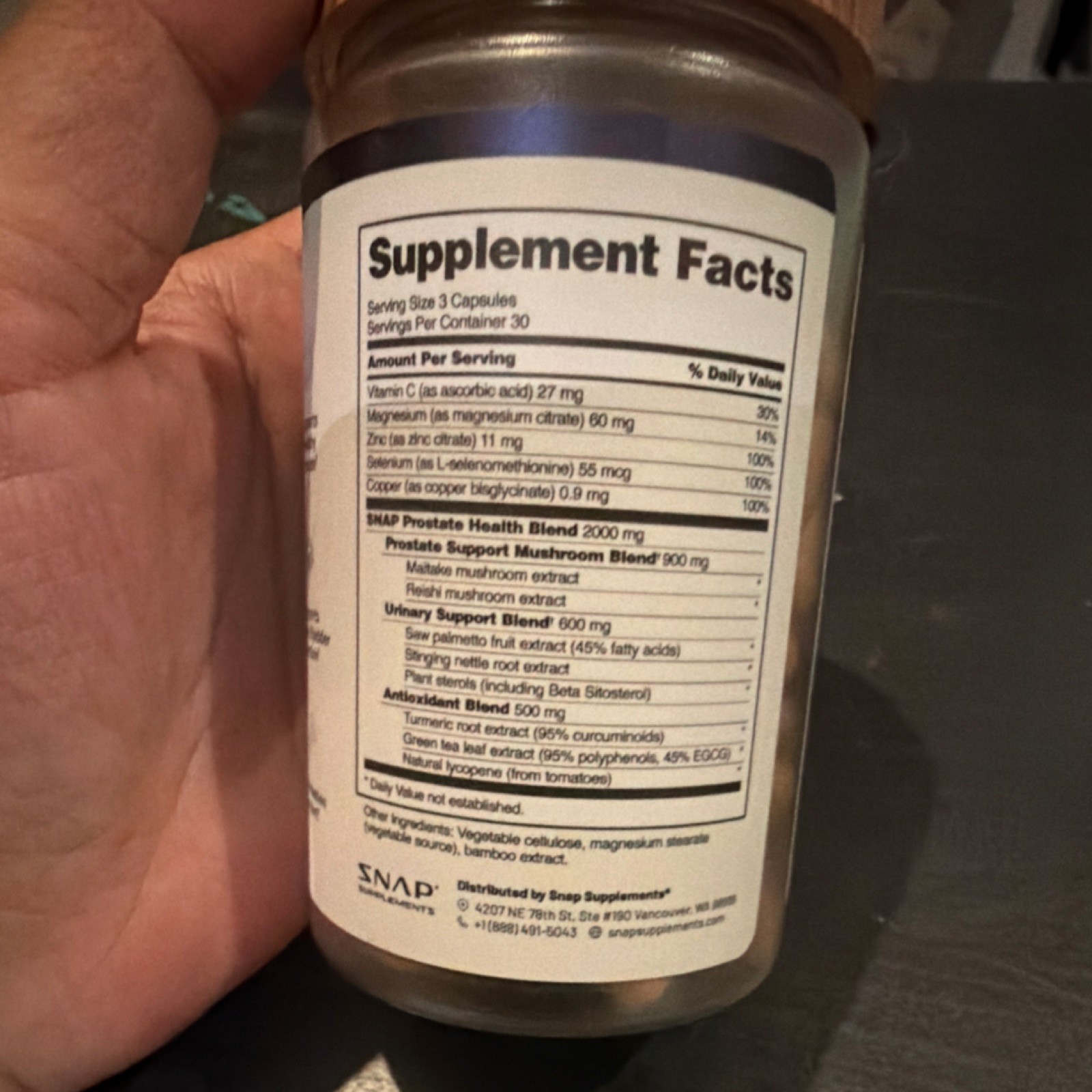 SNAP Prostate Health Dietary Supplement 2000mg Vegan Gluten-Free Non-GMO 90 Caps