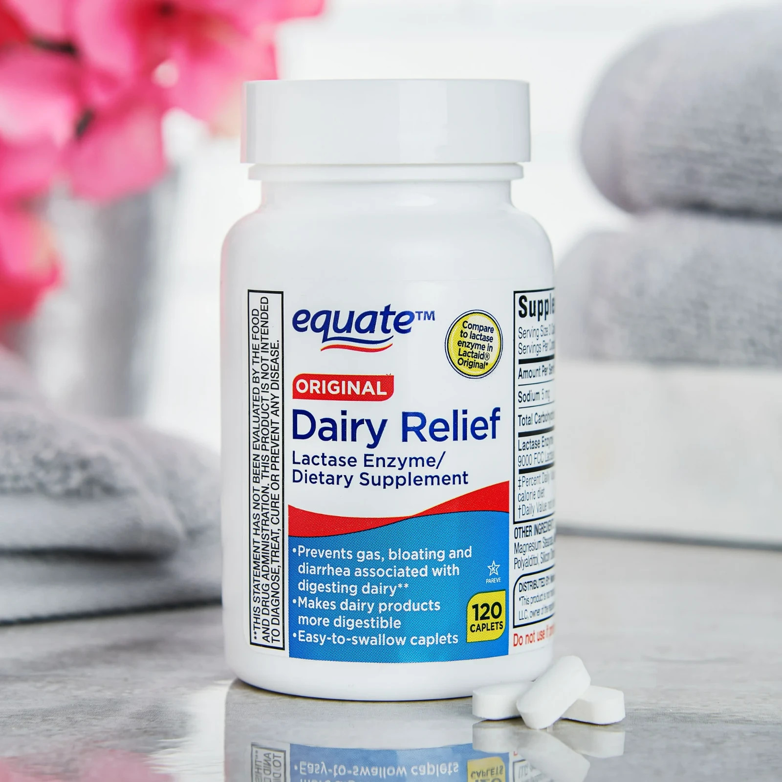 Equate Original Dairy Relief Lactase Enzyme Supplement Caplets 120-COUNT