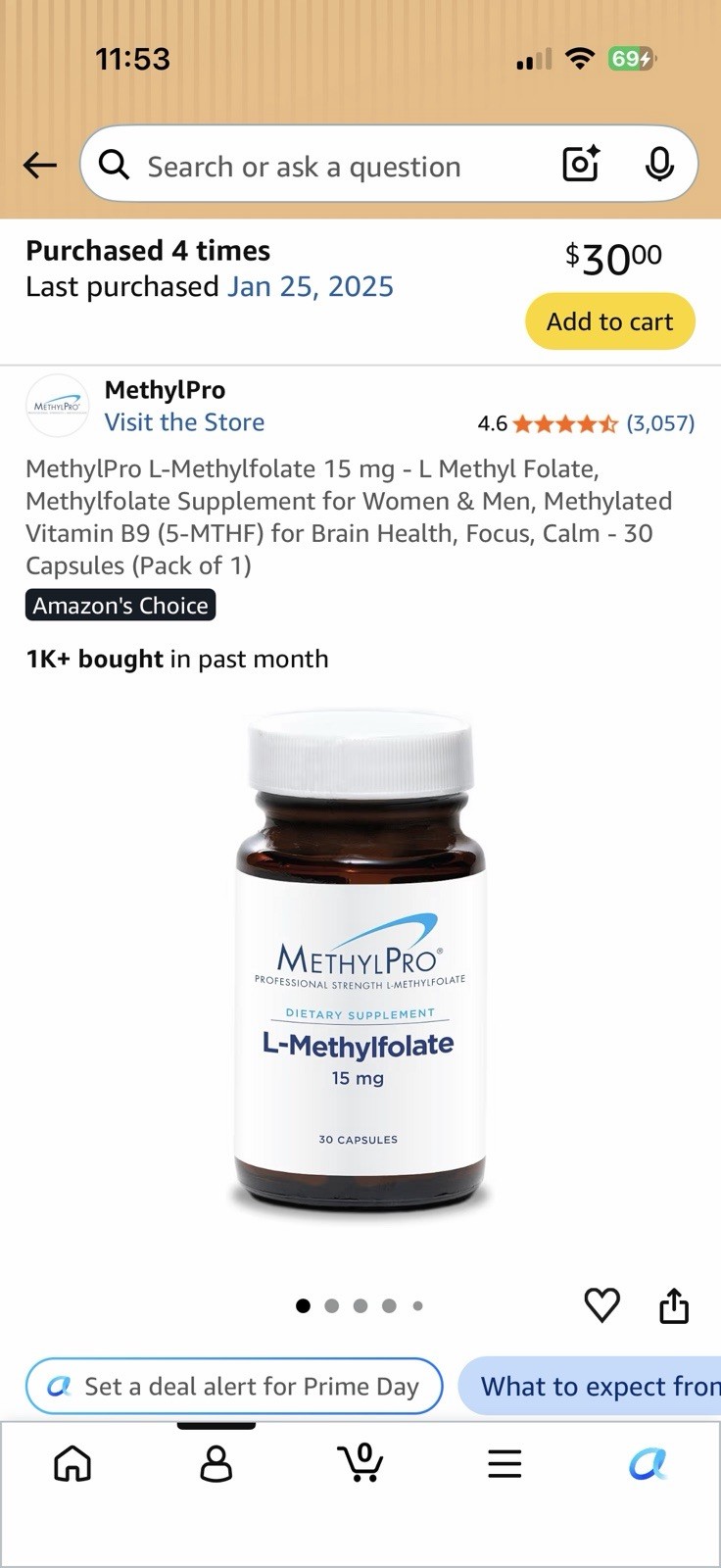 MethylPro L-Methylfolate 15 mg 30 Capsules Gluten Free Dairy Free MPN 801066A