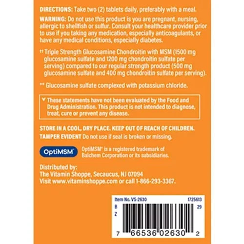 Triple Strength Glucosamine Chondroitin w/ MSM Joint Support 1,500-MG 240-Tablet