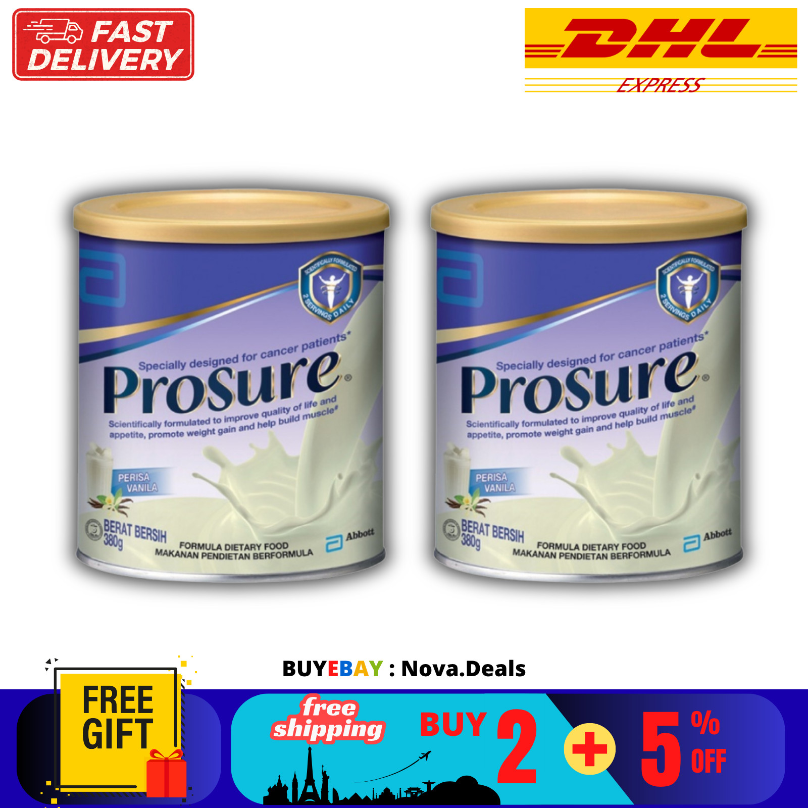 2 X Abbott Pro Sure Vanilla Milk High Protein, Prebiotic & EPA 380g
