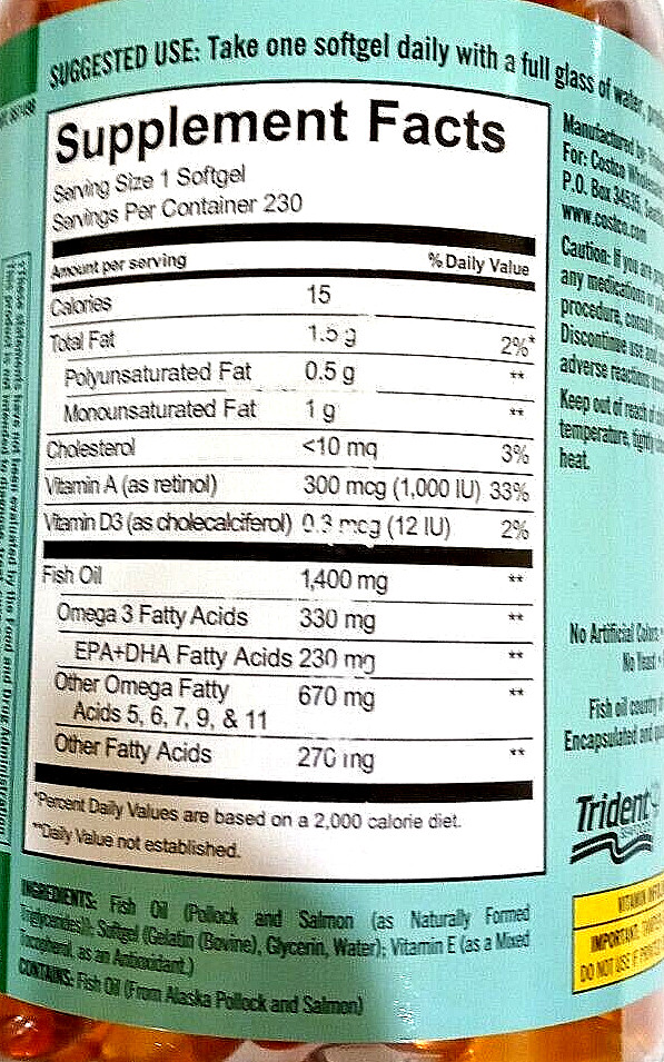 Kirkland Signature Wild Alaskan Fish Oil 1400 mg 230 Softgels EXP 09/2025
