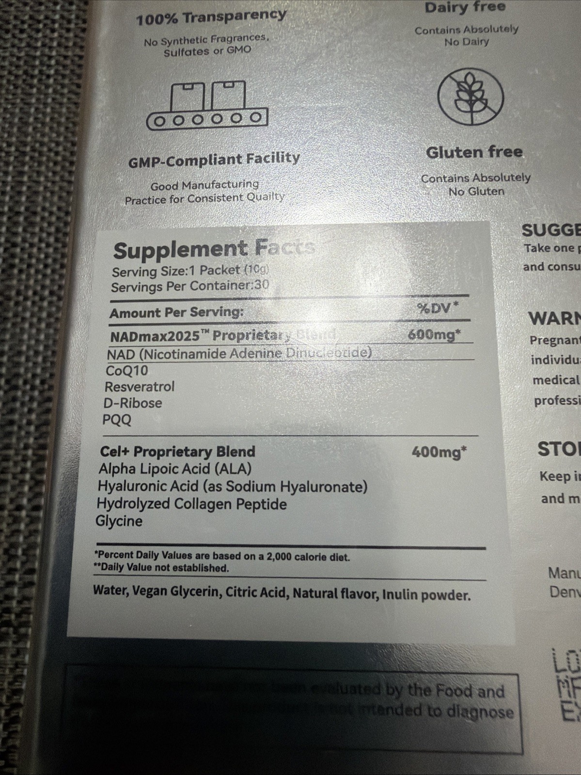 ZOOONE NAD+ 1000mg Liquid Packets – 30 Count, Silver Box – Nicotinamide Riboside