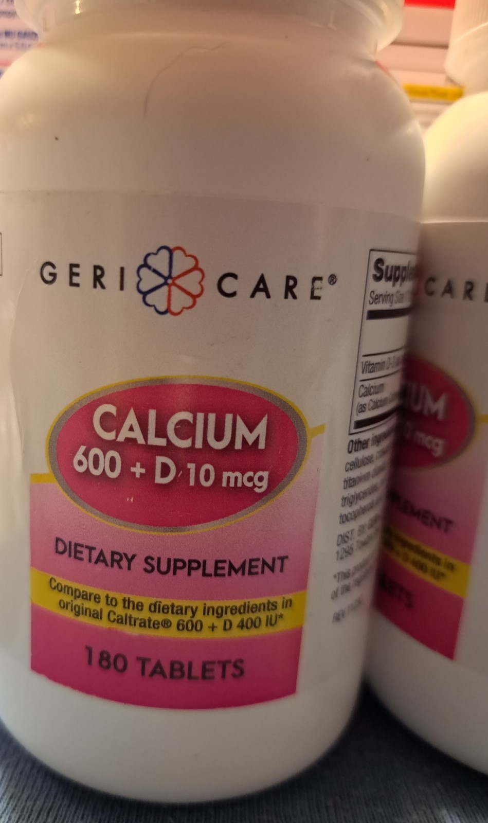 3 Geri-Care Calcium 600+D 10mcg Dietary Supplement, 180 Tablets, BB 4/2026, New