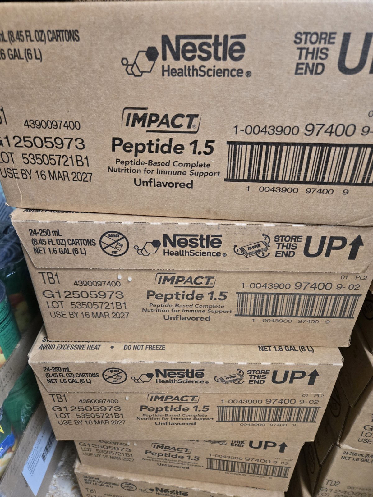 Nestle Impact Peptide 1.5 Tube Feeding Formula Unflavored 250 mL Carton 24 Ct