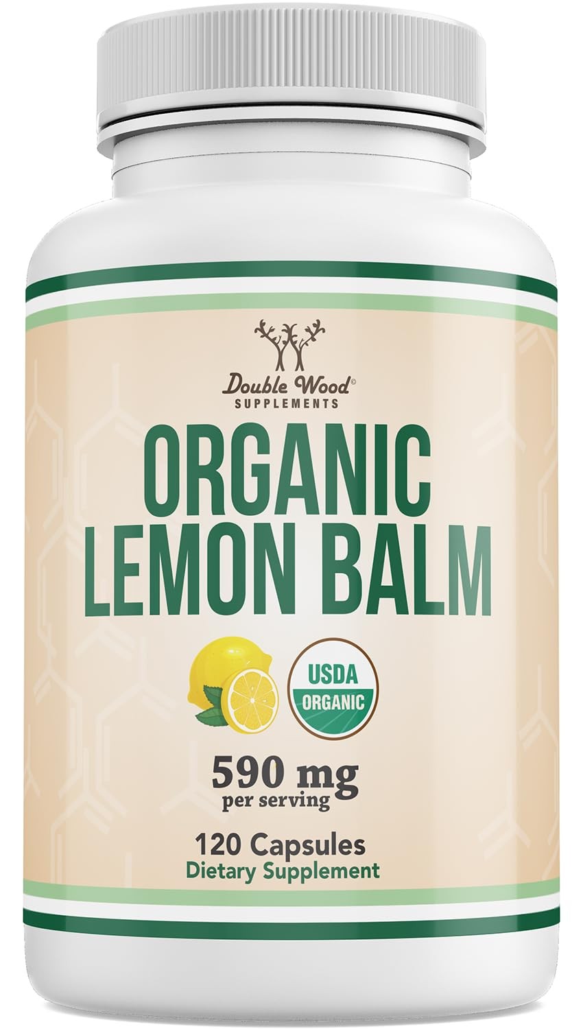 Double Wood Supplements Organic Lemon Balm 120 Capsules 120 Count (Pack of 1)
