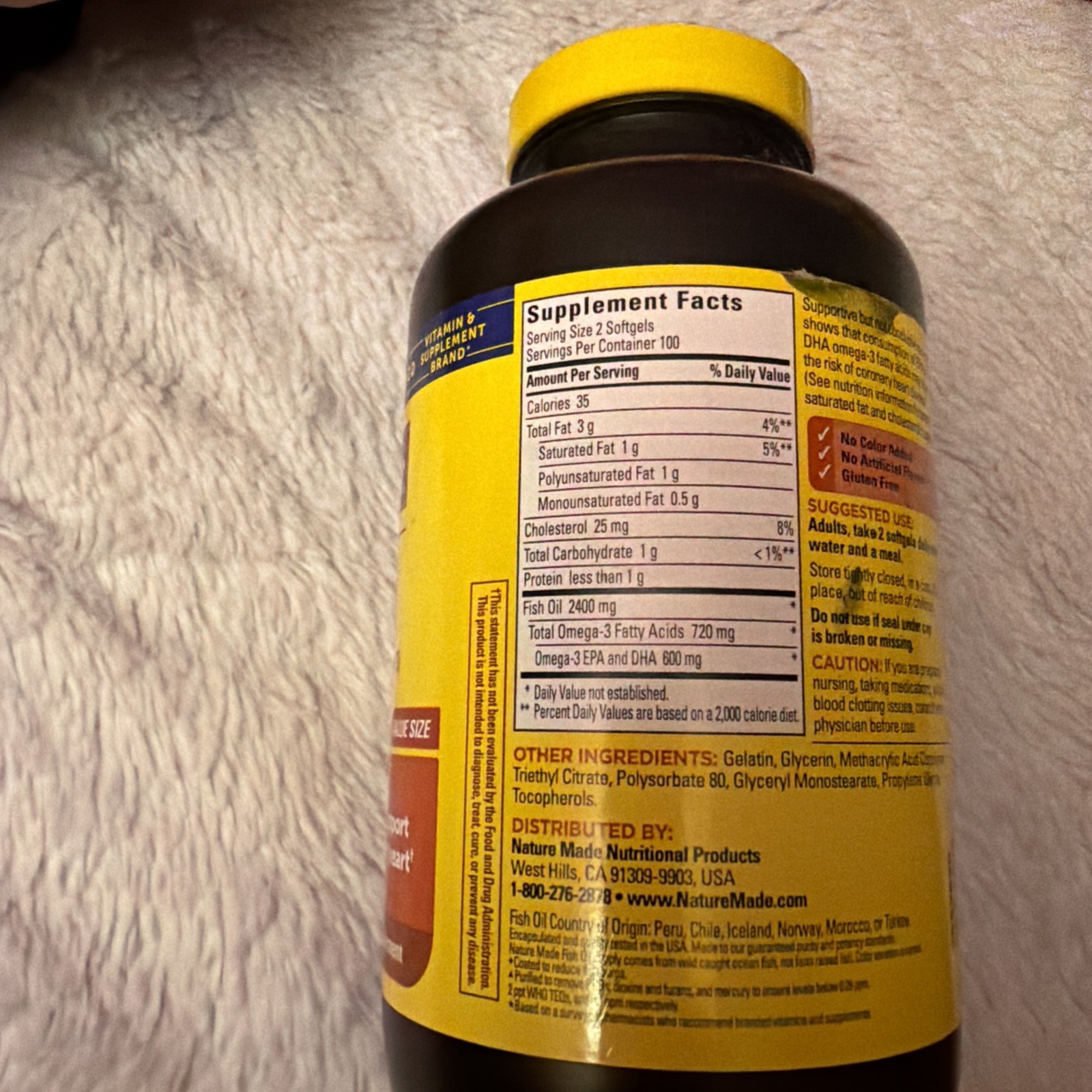 Nature Made Burp-Less Fish Oil 1200mg, 200 Softgels Value Size Exp 10/2028