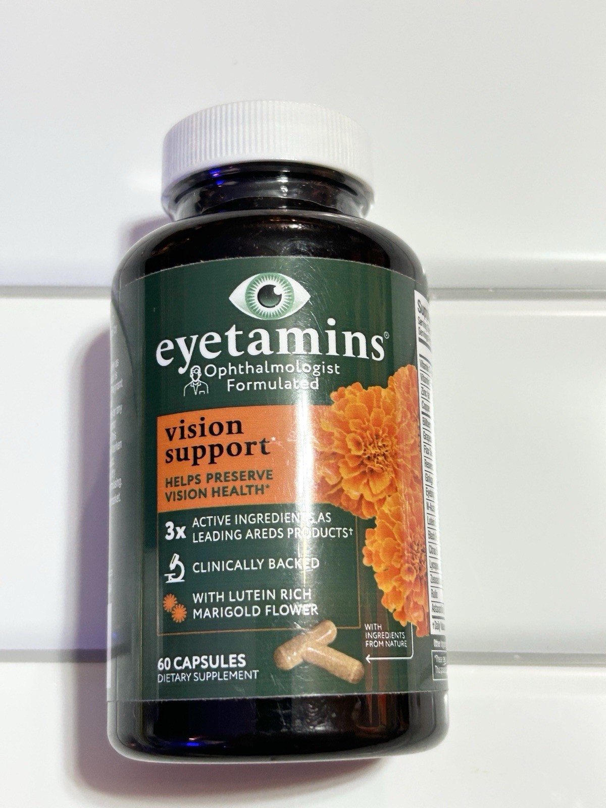Eyetamins Vision Support with Lutein Rich Marigold Flower, 60 Capsules Exp 02/27