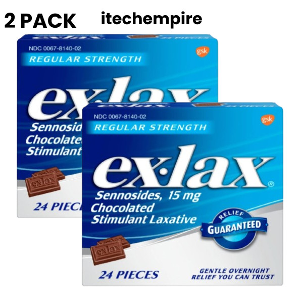 (2 Pack) Ex-Lax Regular Strength Constipation Stimulant Laxative, 24 Pieces Each