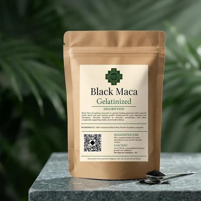 Black Maca Powder 100% Gelatinized Peru Andean Root Vegan Energy