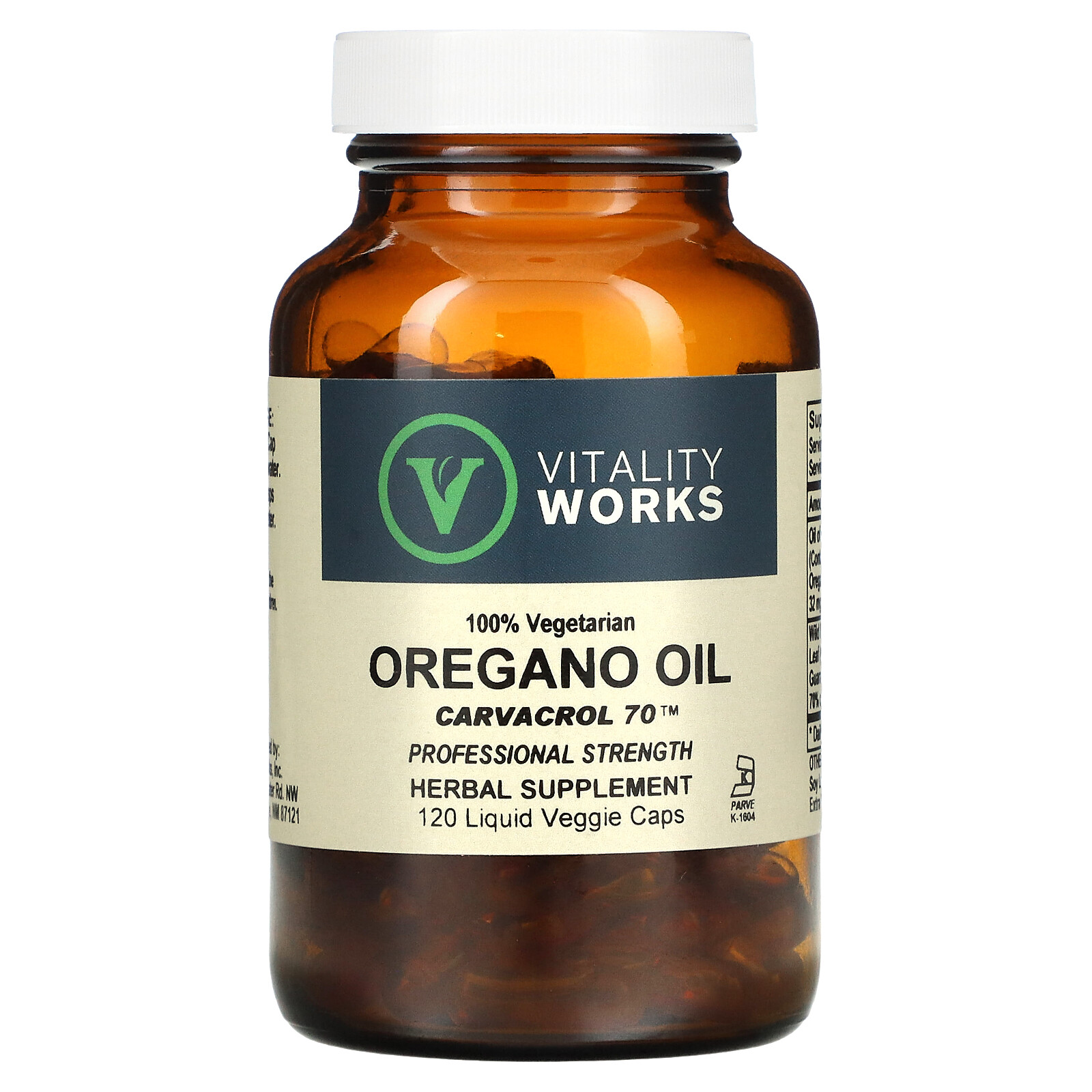 Vitality Works Oregano Oil Carvacrol 70 120 Liquid Veggie Caps Vegetarian