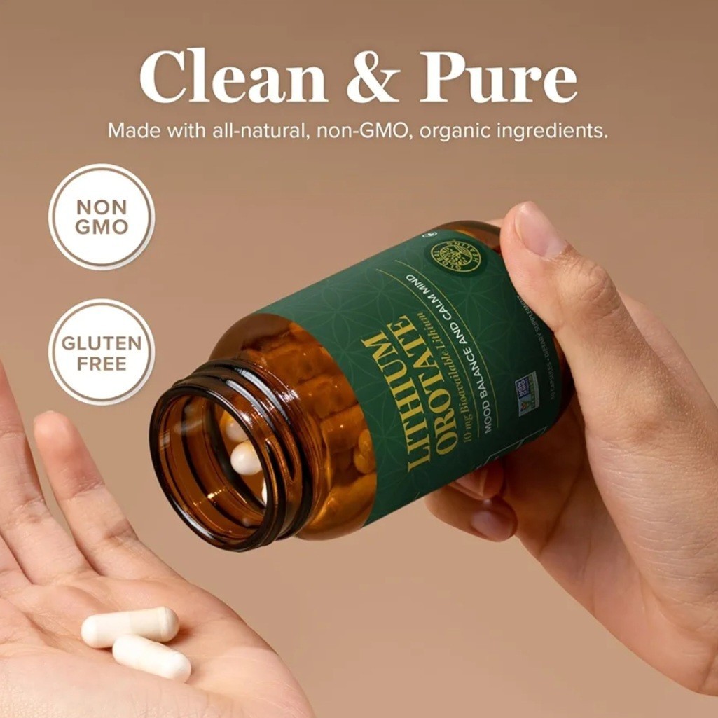 Global Healing Lithium Orotate 10mg Non-GMO Gluten Free Vegan Friendly 60 Caps