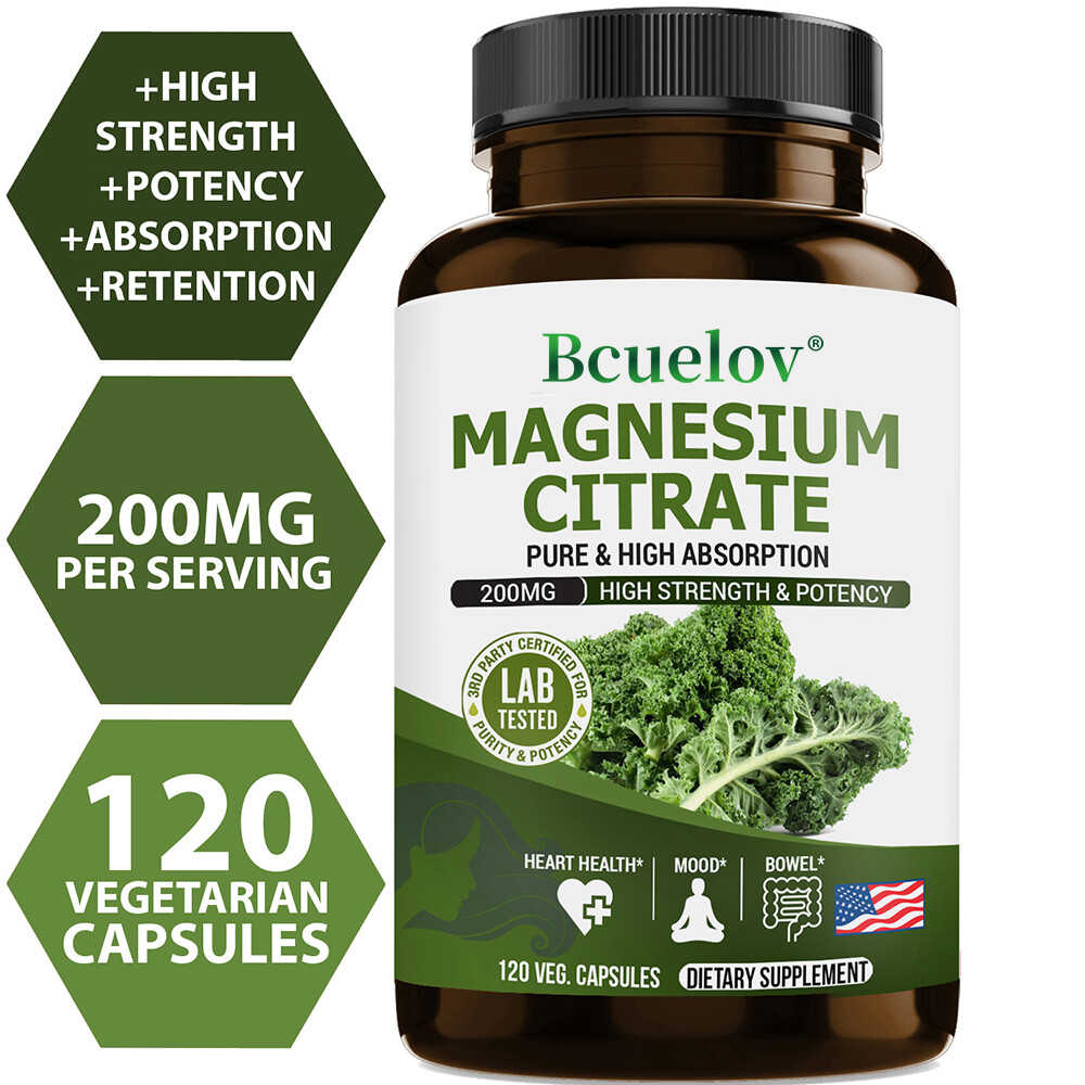 Magnesium Citrate 200mg Supplement Vegetarian/Gluten Free/Non-GMO