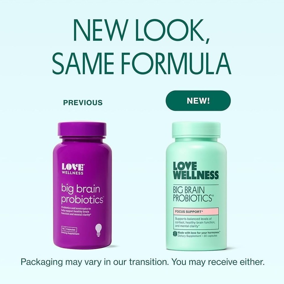 Love Wellness Big Brain Probiotics, 30 Caps(2 SET) Exp 8/27 Previous Packaging