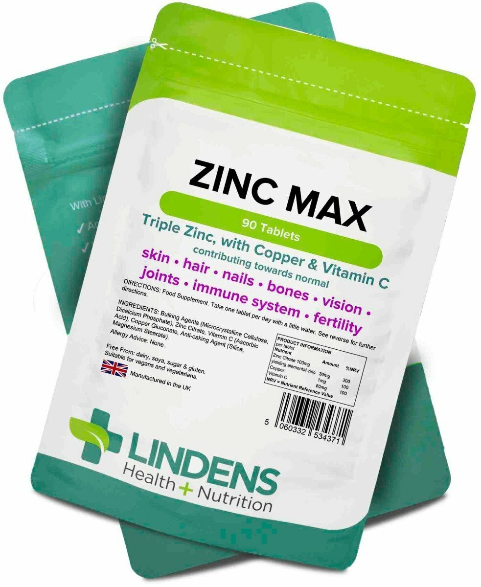 Lindens Triple Strength Zinc Citrate Max 4-PACK 360 Tablets Vitamin C & Copper