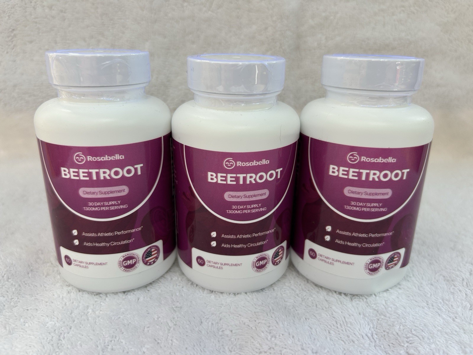 3 Pack Rosabella Organic Beetroot 1300mg 60 Vegetarian Capsules