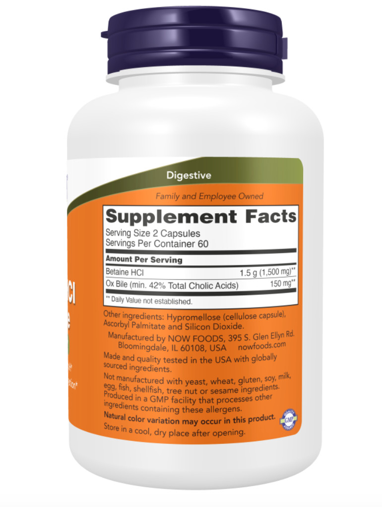 NOW Foods Betaine HCl & Ox Bile 120Caps