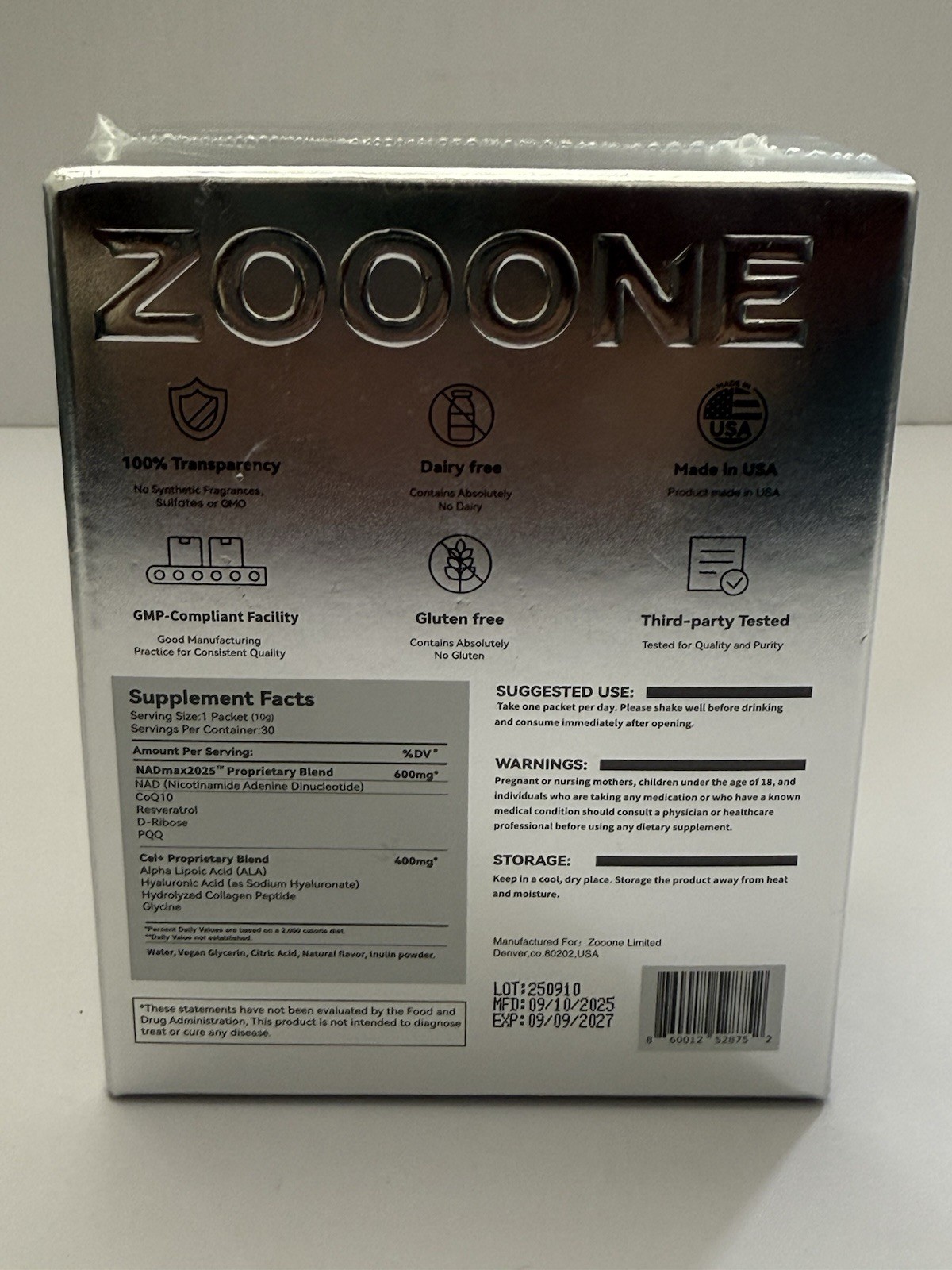 ZOOONE 1000mg NAD+ Berry Flavor Drink Mix for Skin Aging Support, Energy