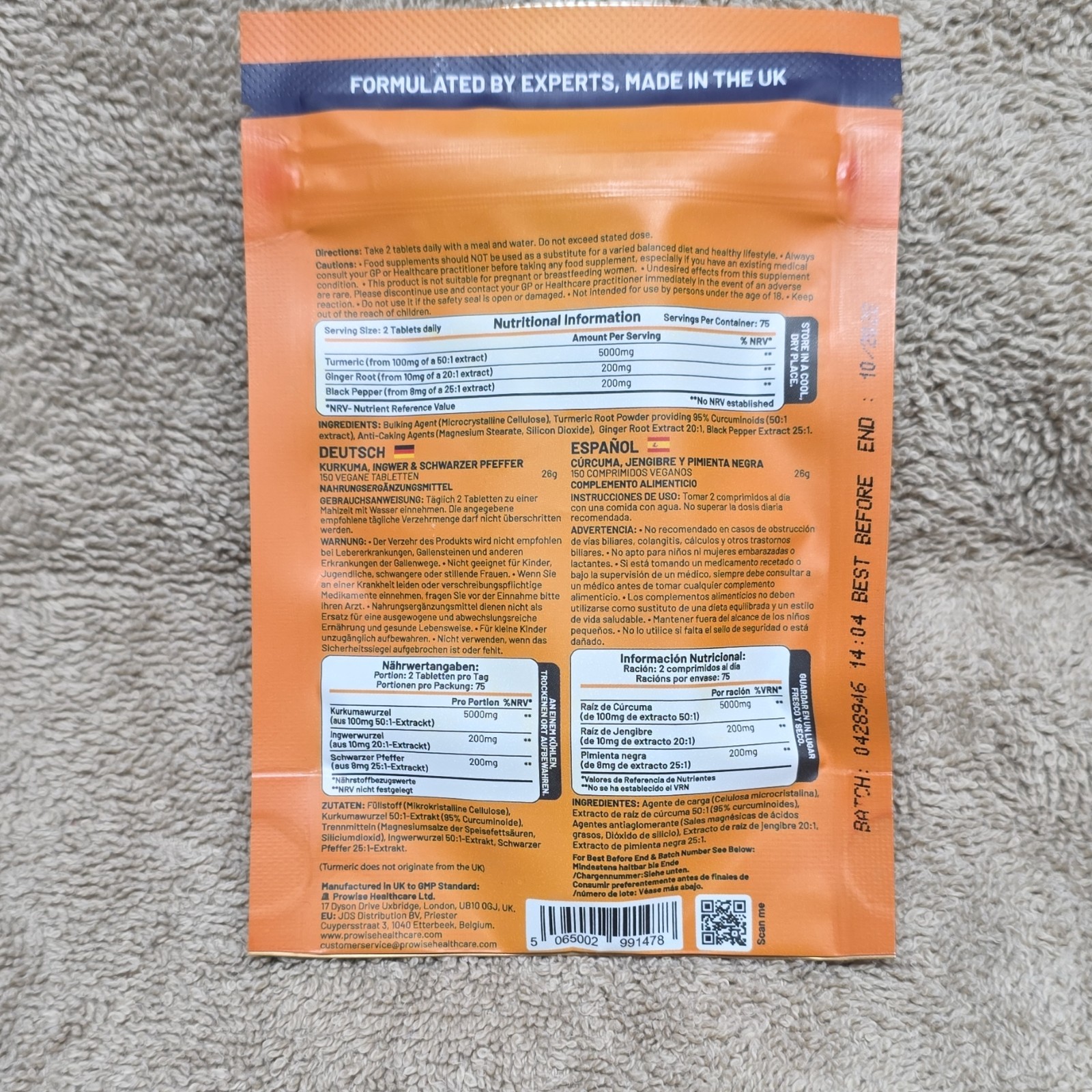 Prowise Healthcare Turmeric Ginger Black Pepper Vegan Tablets 150 Count 5400mg