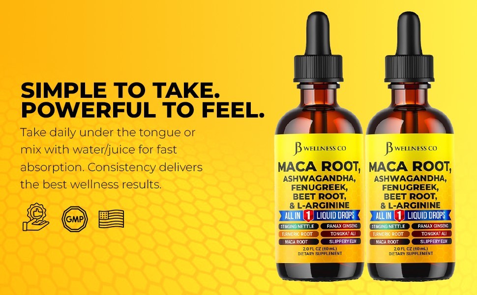 Organic Maca Root Liquid Drops 2-Pack, Ashwagandha, Nettle, Fenugreek, Beet Root