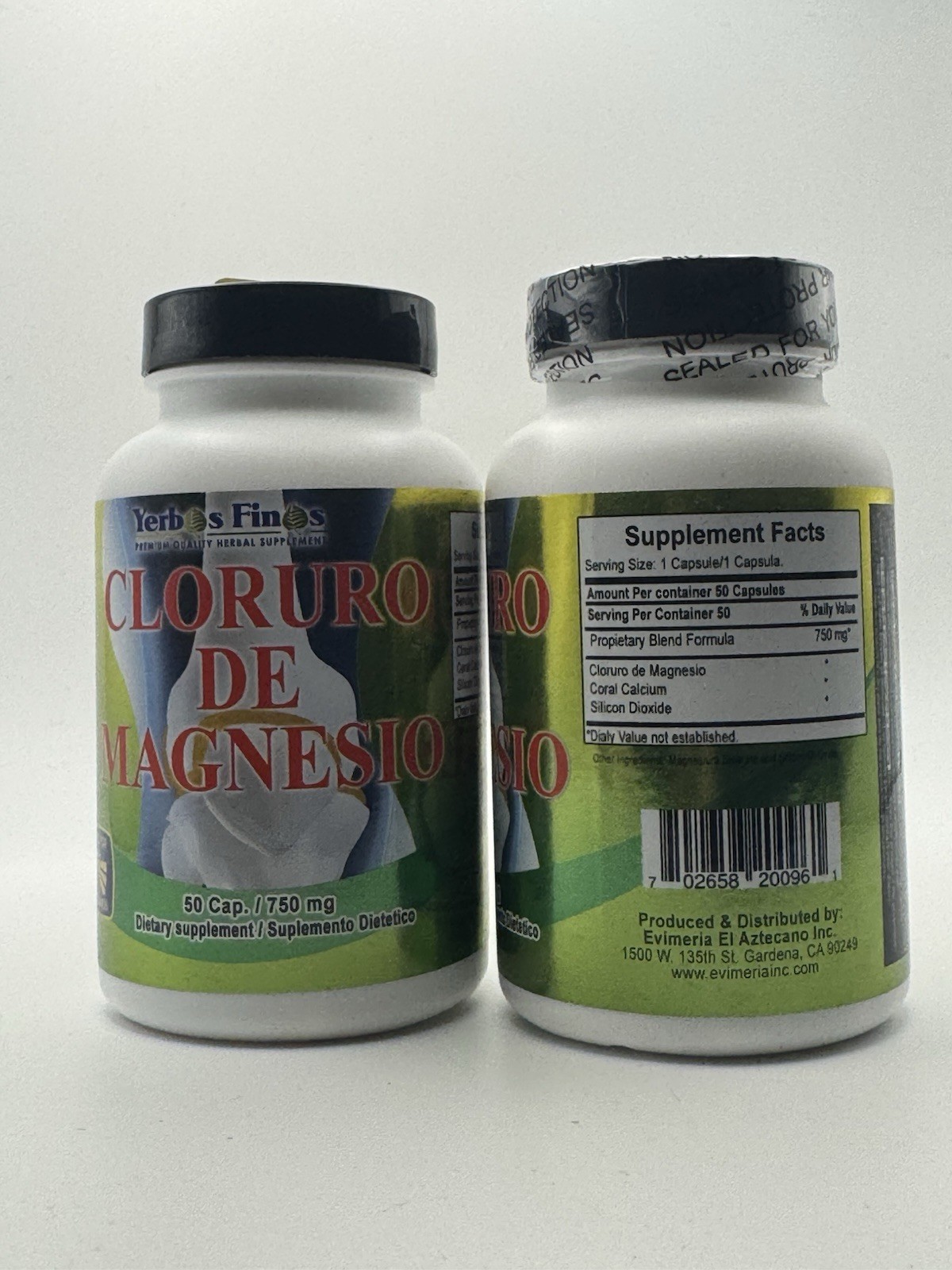 Yerbas Finas Cloruro de Magnesio Magnesium Chloride 750 mg 50 Caps Exp 12/2027