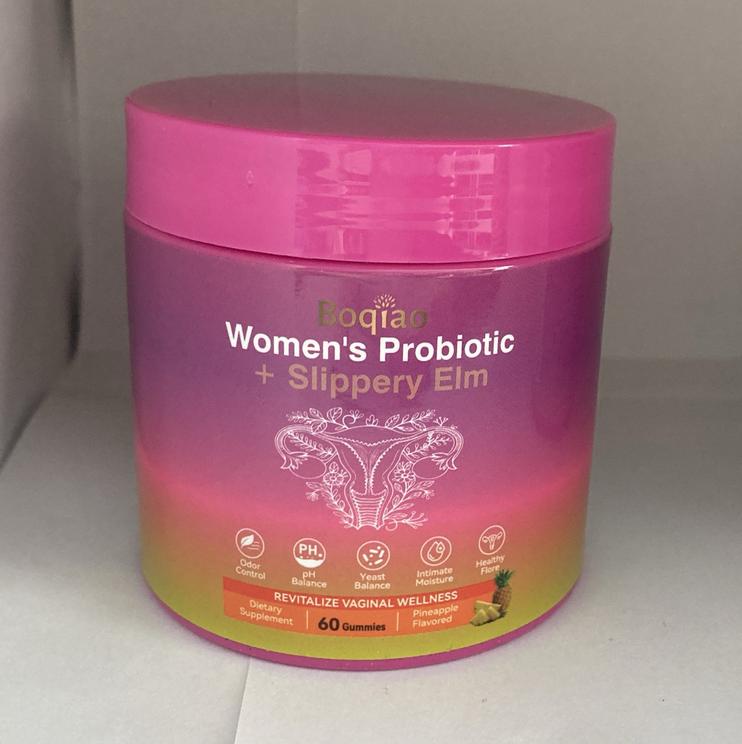 Boqiao Women’s Probiotic + Slippery Elm Pineapple Gummies, Digestive, 60