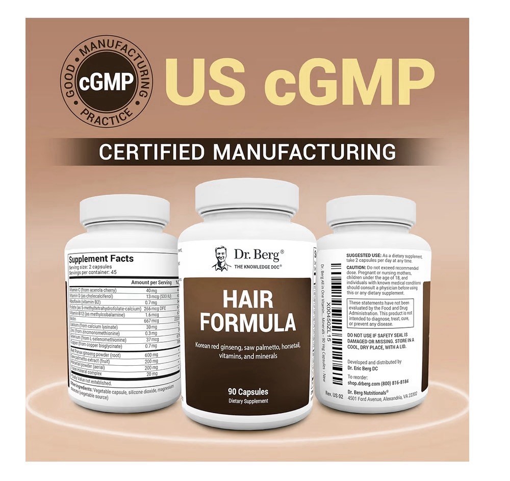 Dr. Berg Hair Formula All-in-One Vitamins for Hair Skin Nails 90 Capsules