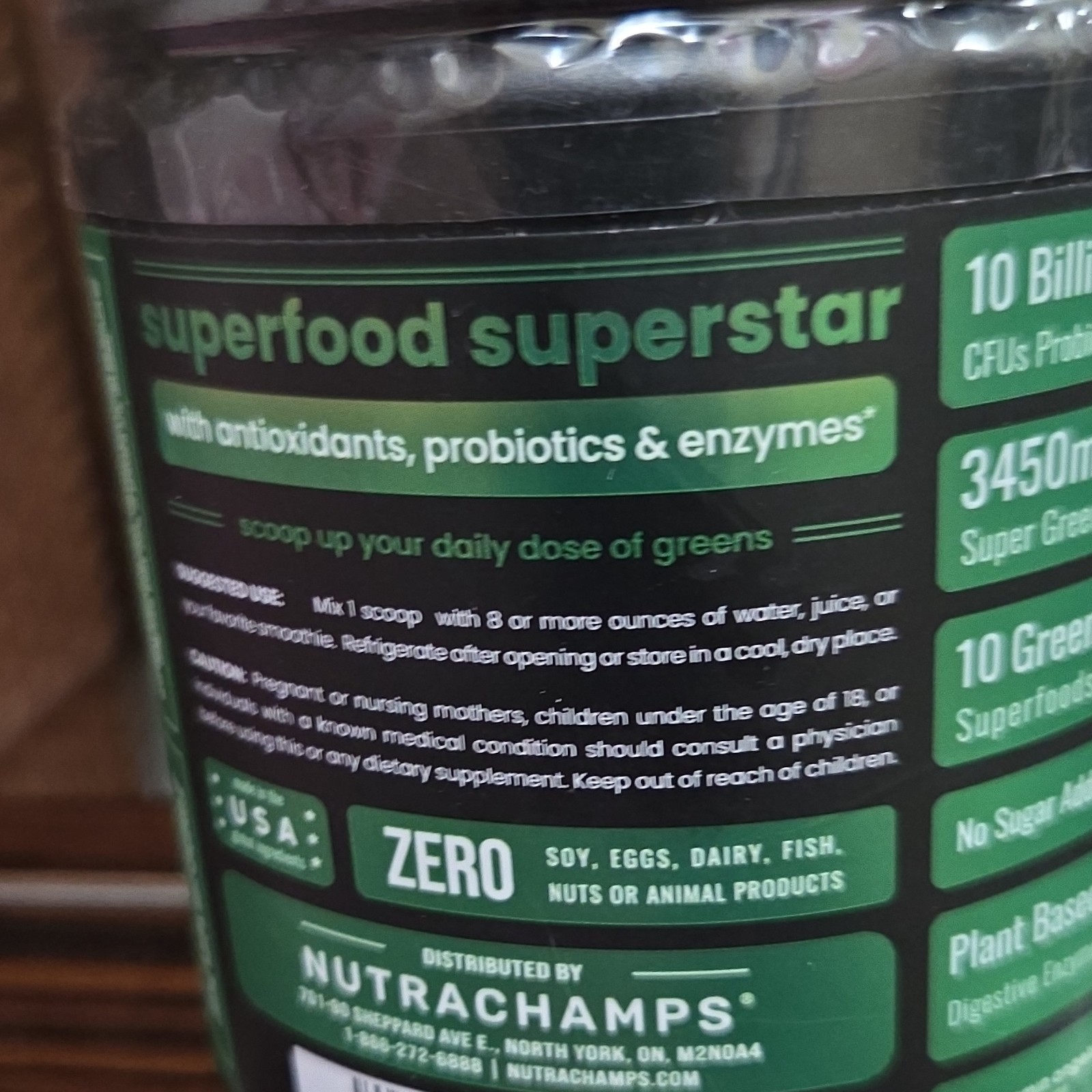 NutraChamps Super Greens Powder Organic Vegan Probiotics Enzymes 9.1oz