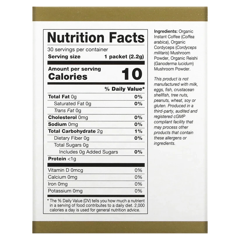 California Gold Nutrition CafeCeps Certified Organic Instant Coffee 30x 2.2g NEW