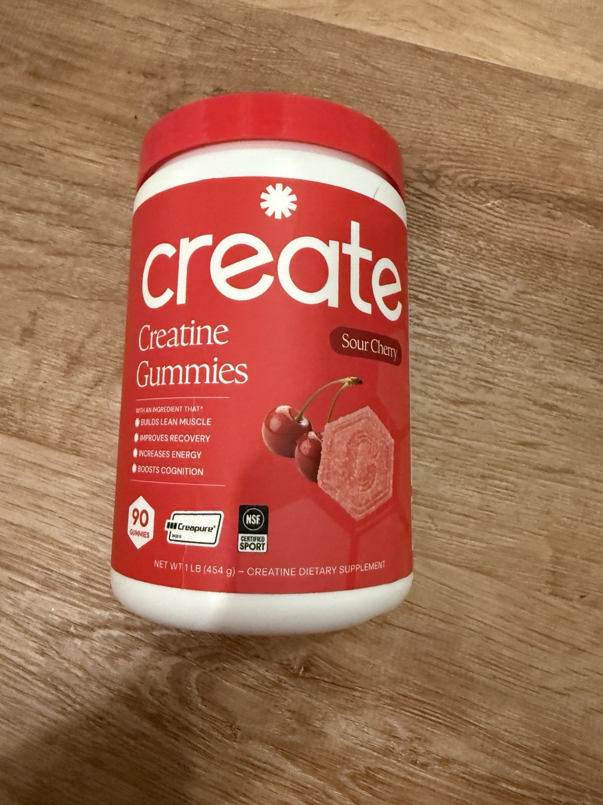 Create Creatine Monohydrate Gummies Sour Cherry Non-GMO 90 Ct 4.5g 1 lb
