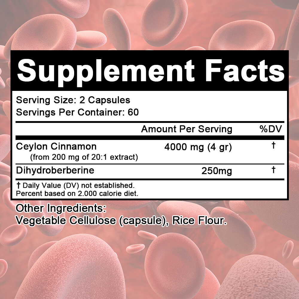 Super Berberine 250mg Dihydroberberine with Ceylon Cinnamon 30 to 120 Capsules