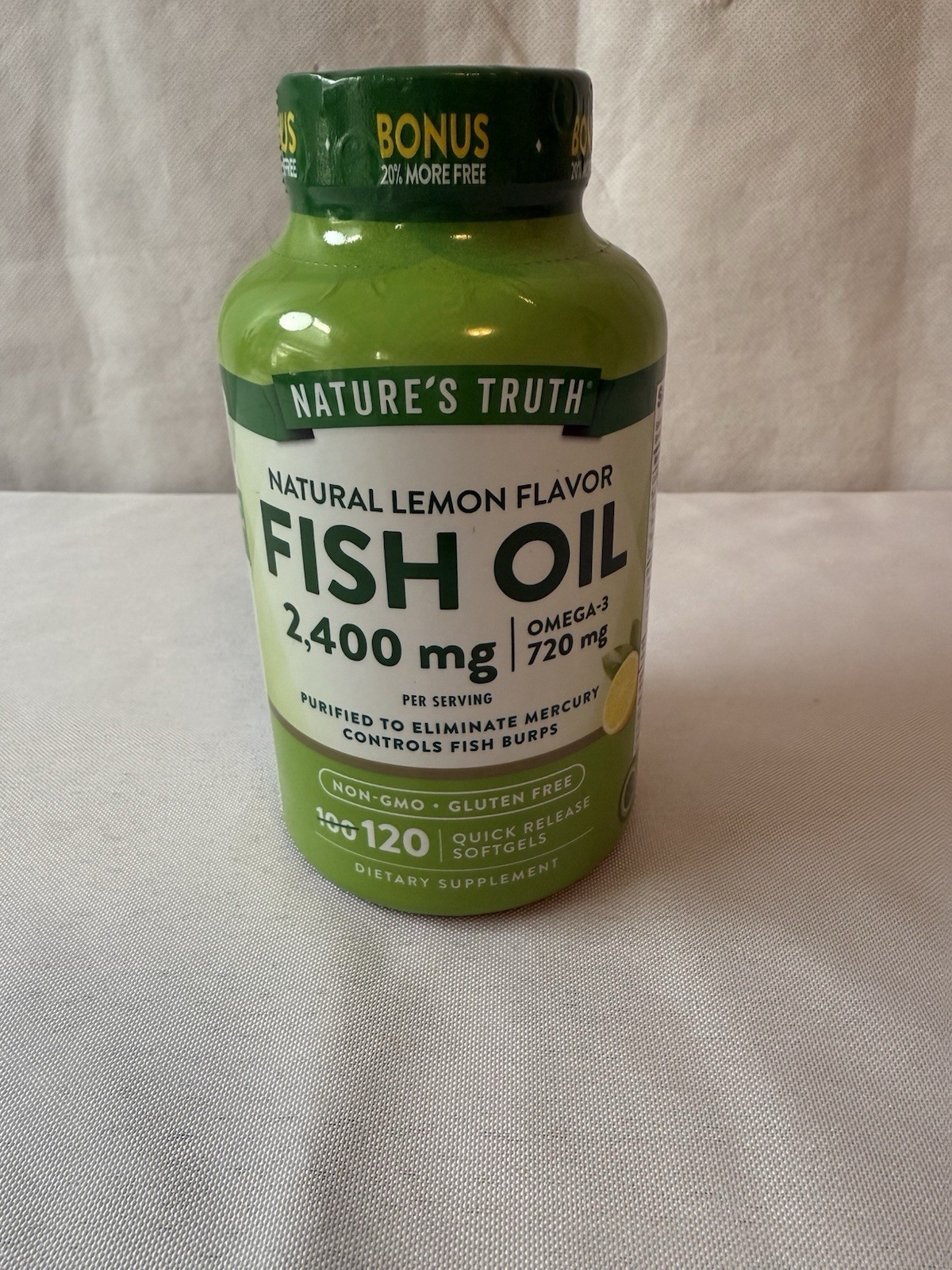Natures Truth Fish Oil 2,400 mg Natural Lemon Flavor Omega-3 120 Soft gels 10/27