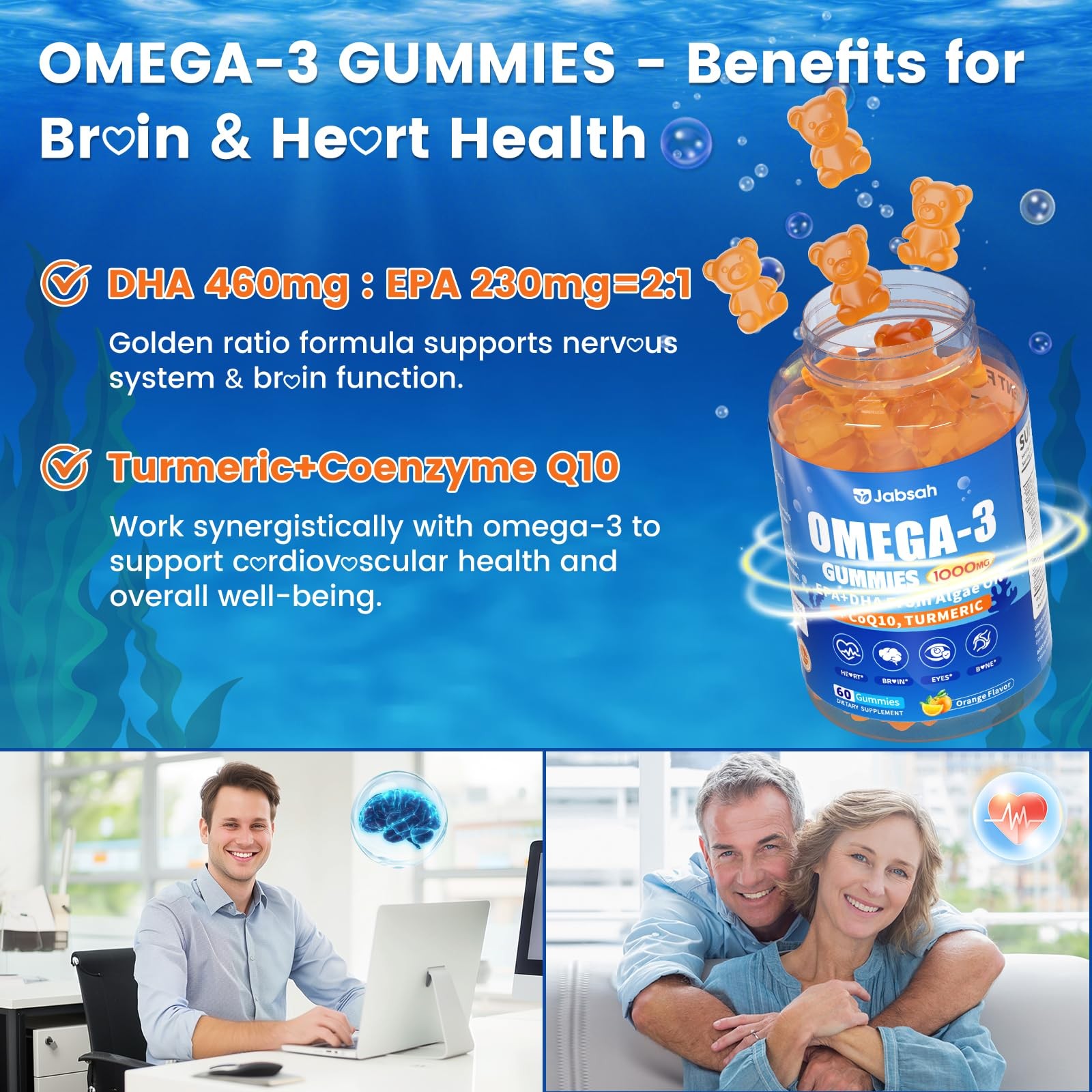 Jabsah Vegan Omega-3 Gummies 1000Mg From Algae Oil Dha 460Mg Epa 230Mg Omega 3