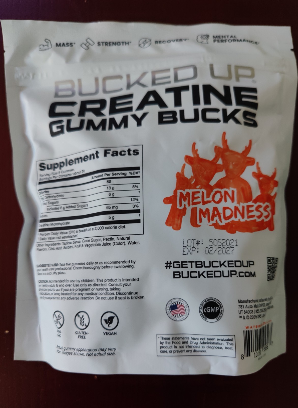 Bucked Up Creatine Gummies 20 Servings. Melon Madness ! BRAND NEW , SEALED