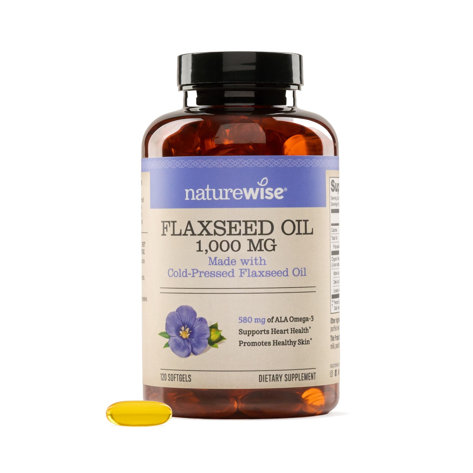 NatureWise Flaxseed Oil 1000 mg, Fish Free Omega 3 with 120 Count (Pack of 1)