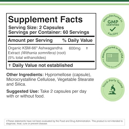 Double Wood Ashwagandha KSM-66 Organic Adaptogen Supplement for Stress Relief