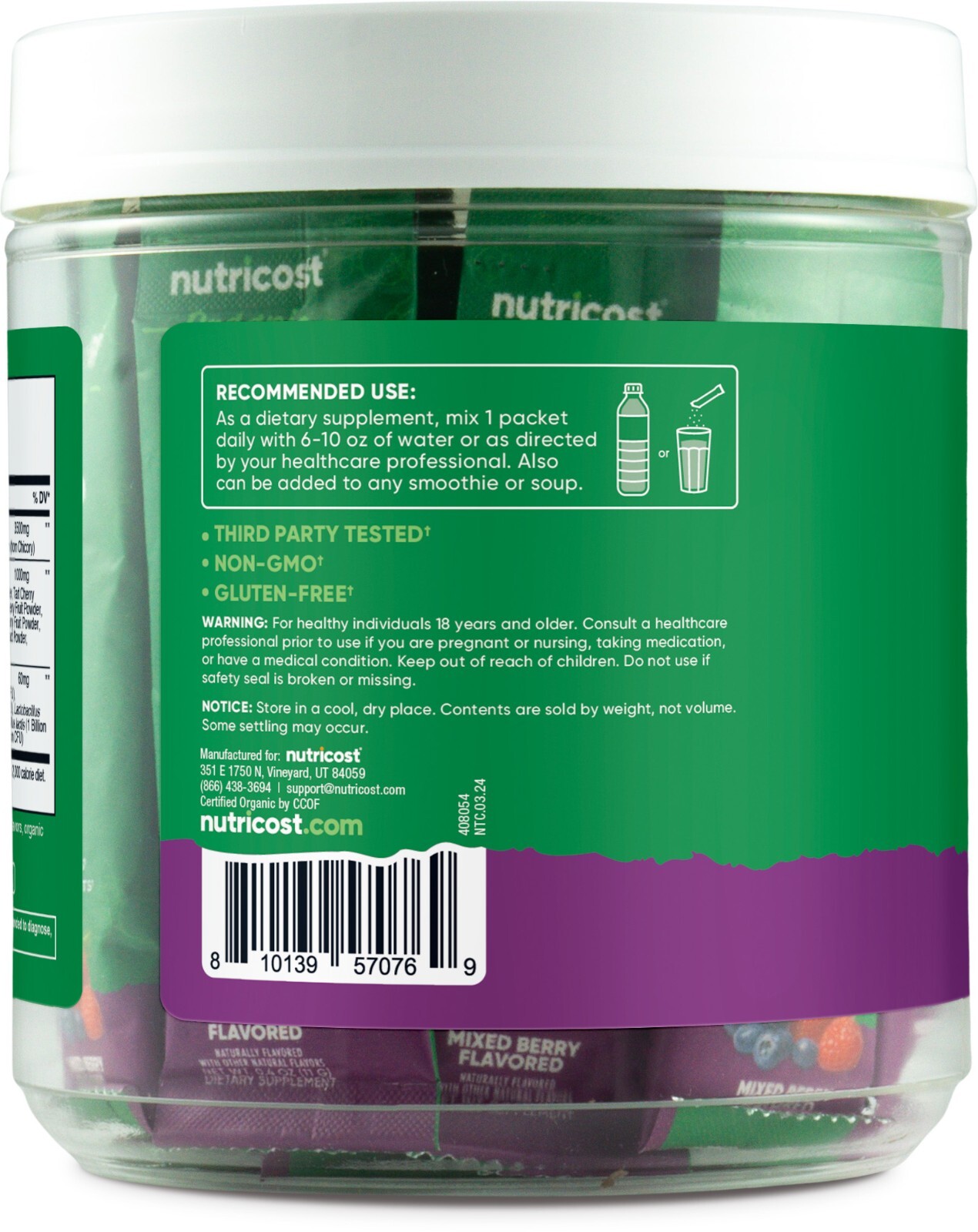 Nutricost Organic Super Greens (Mixed Berry Flavored) 20 Stickpacks