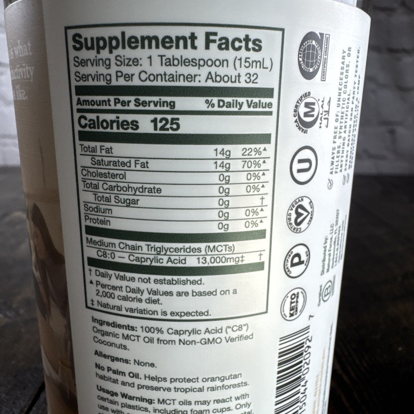 Natural Force Organic Pure C8 MCT Oil – Promotes Ketosis Energy Brain Fuel