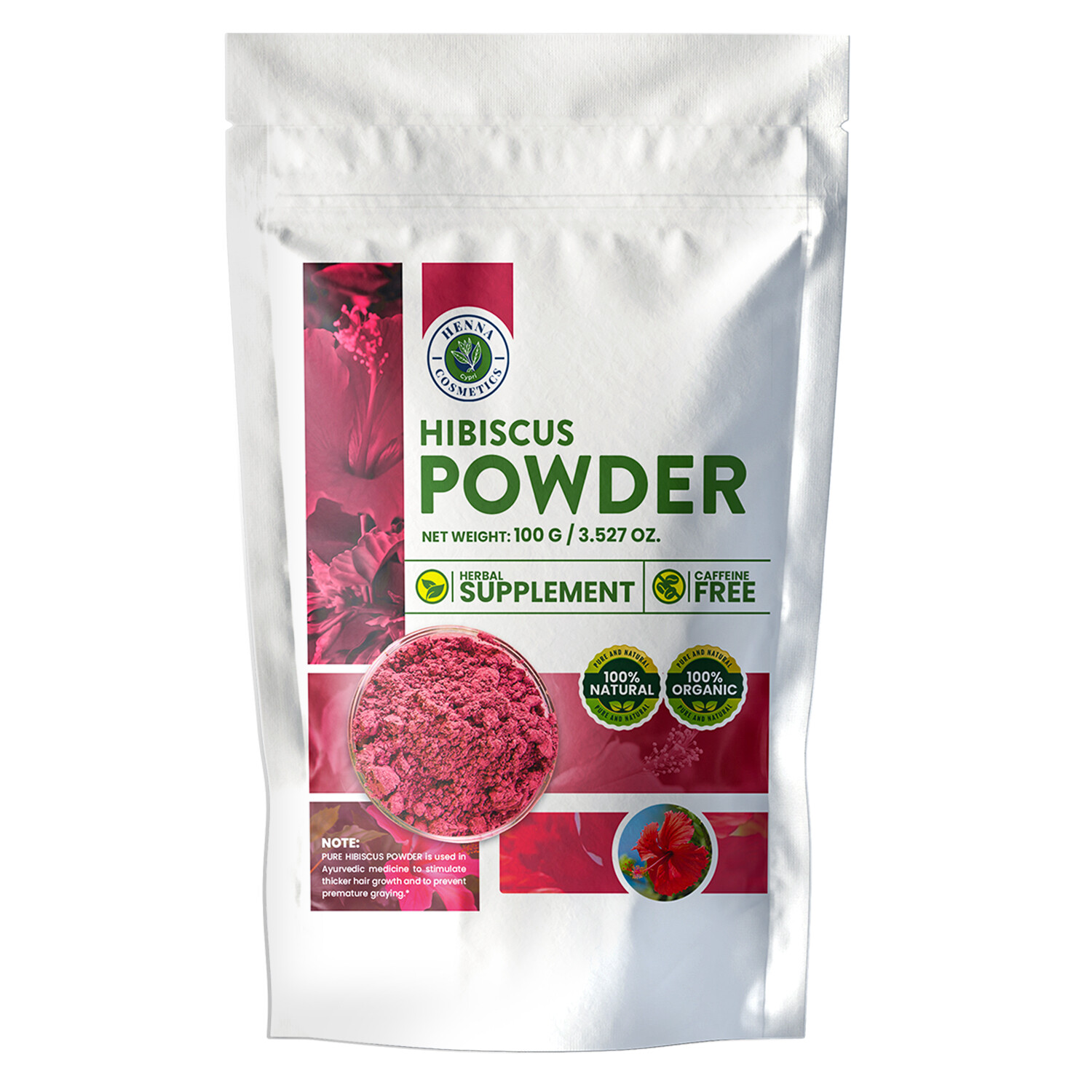 Hibiscus Powder for Tea Skin & Hair Moisturizer 100 Grams/3.5 Oz | 100% Natural
