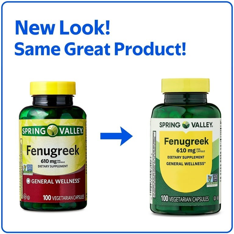 Spring Valley Fenugreek 610 mg Non-GMO Vegetarian Capsules, 100 Count