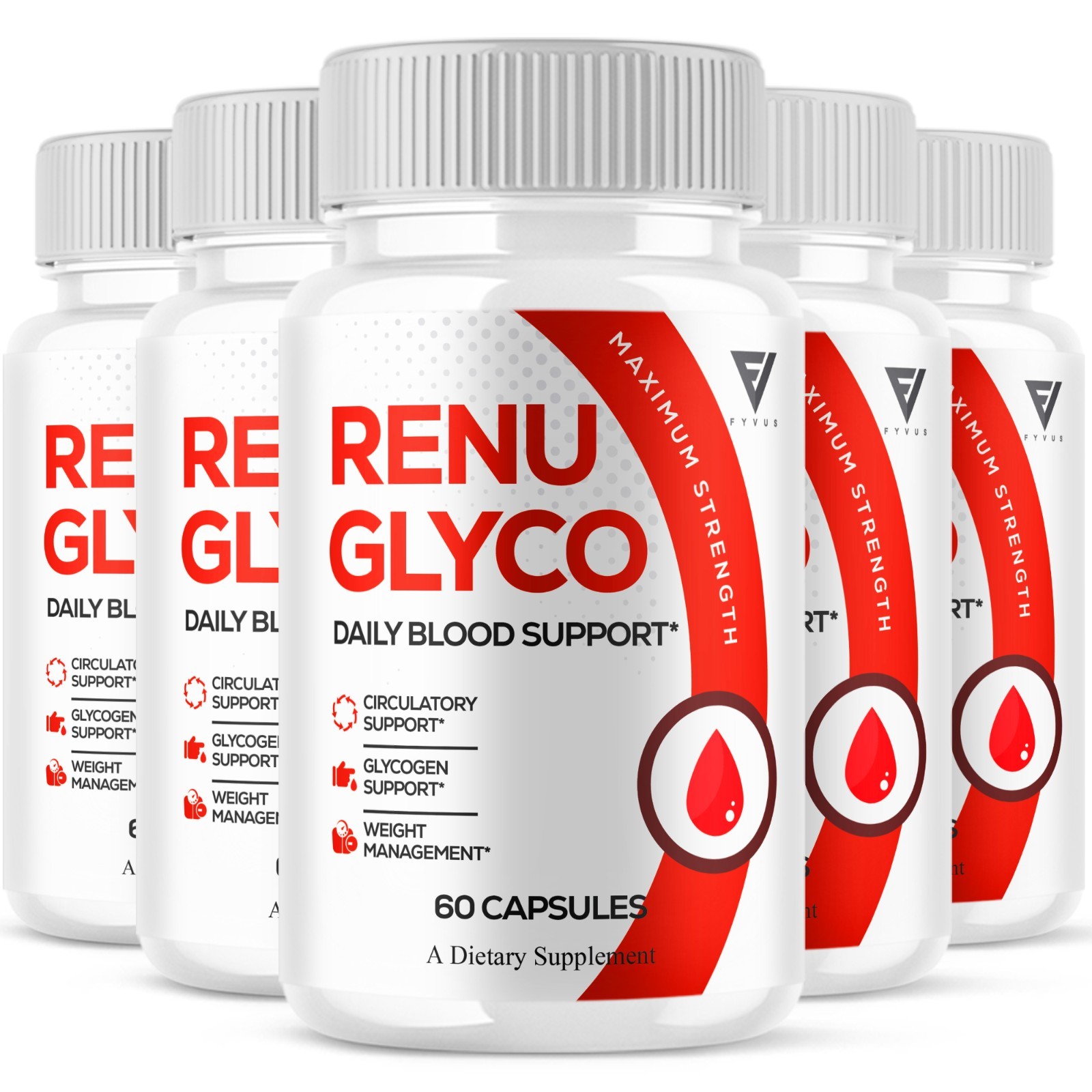 (5 Pack) Renu Glyco Daily Blood Support Capsules, RenuGlyco Pills (300 Capsules)