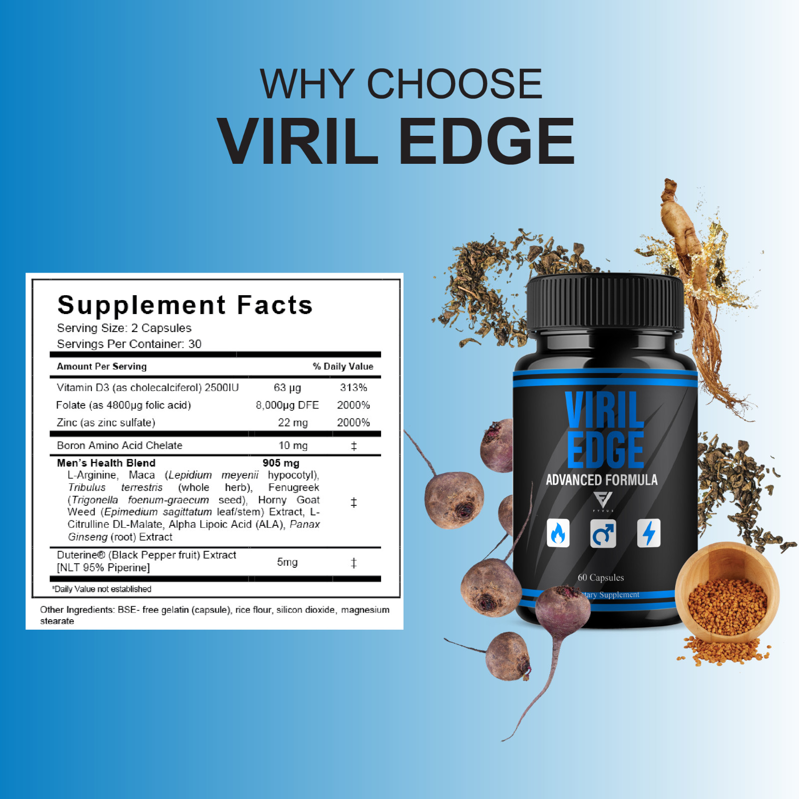 Viril Edge Male Health Support, VirilEdge Supplement (60 Capsules)