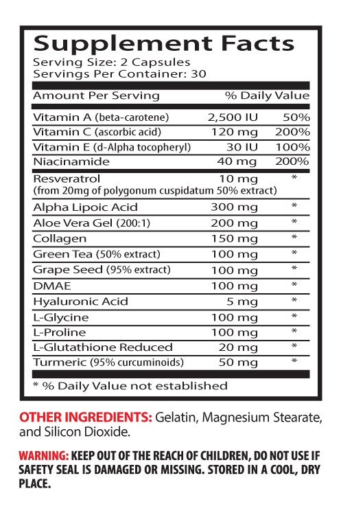 Resveratrol 1250 – Anti-Wrinkle 1400mg – Serious Skin Care Power Pills 6B