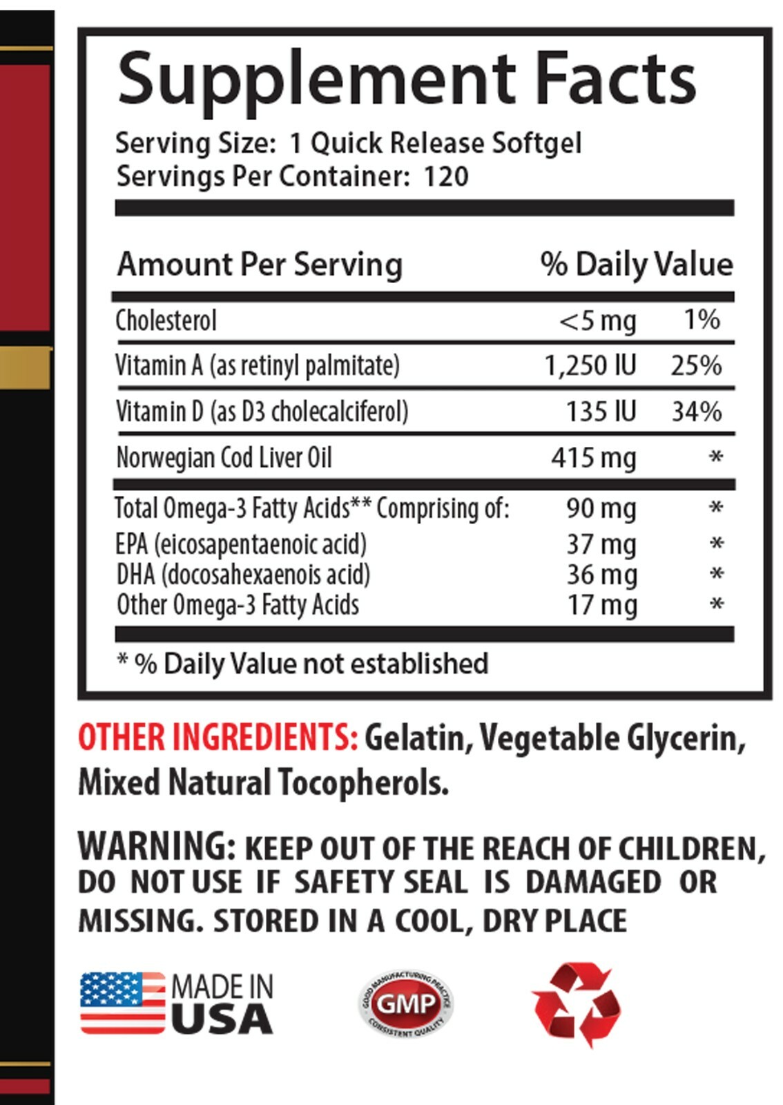 Vegetable Glycerin Food Grade – Cod Liver Oil 600mg – Omega 3 Fatty Acids – 3B