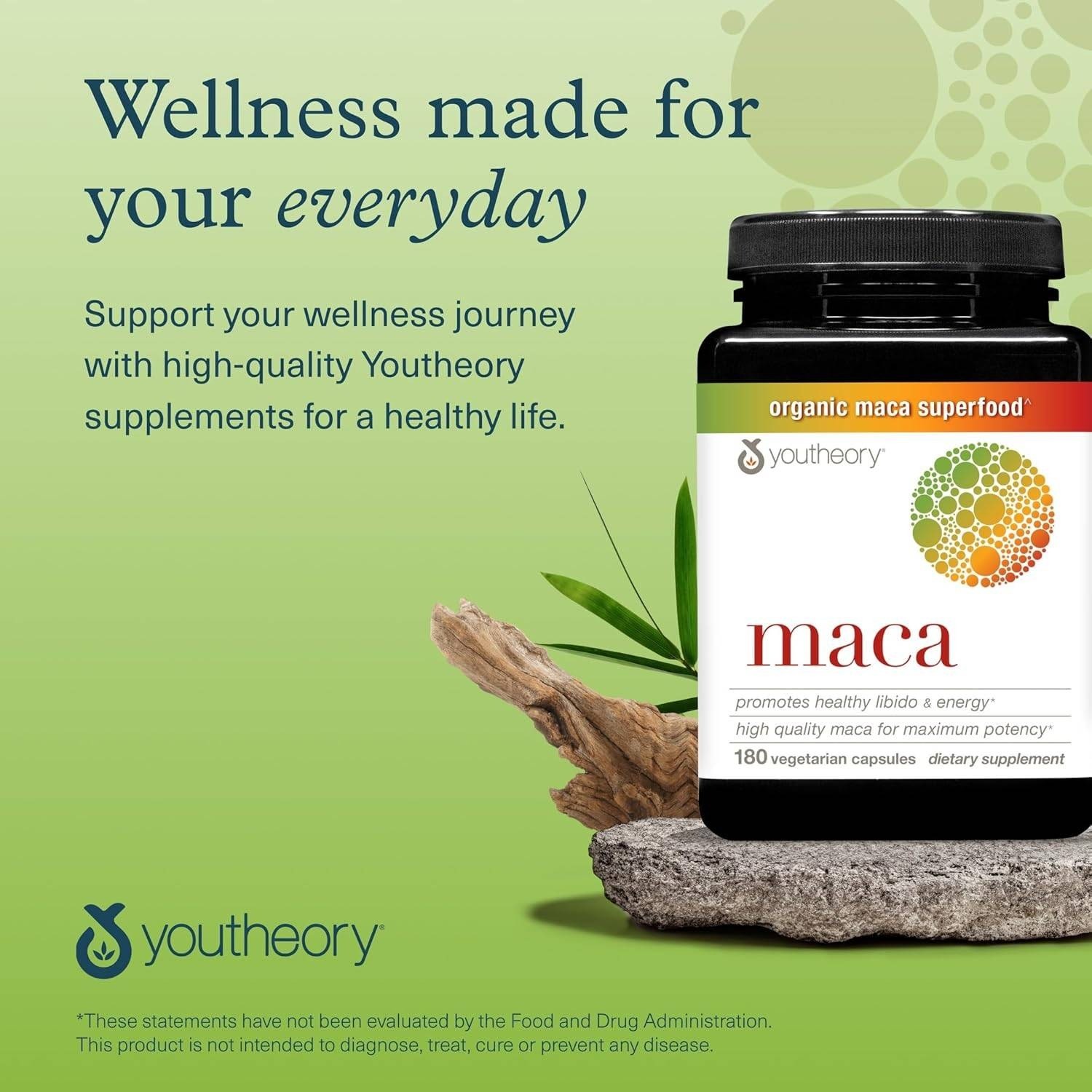 Youtheory Maca 1000mg Organic Superfood 180 Vegetarian Capsules Exp 02/2028