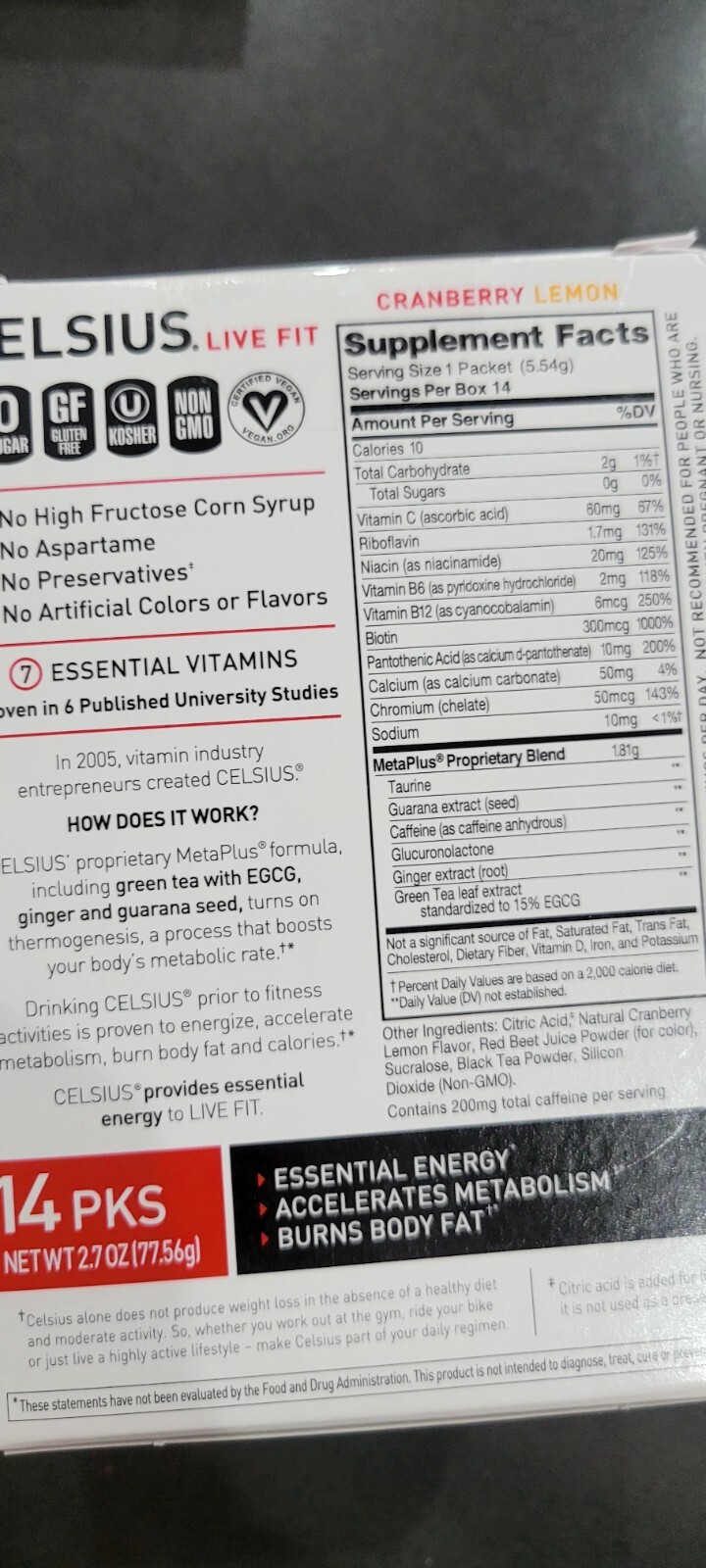 2 Boxes Celsius On-the-GO Cranberry Lemon Powder Sticks – 2.5oz, Pack of 14 Each