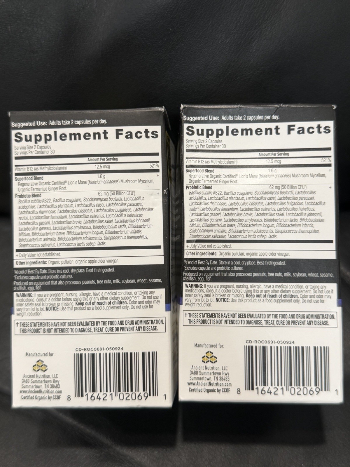 2 pk Ancient Nutrition Extra Strength Probiotics 50B CFU 30 Strains 60 Capsules