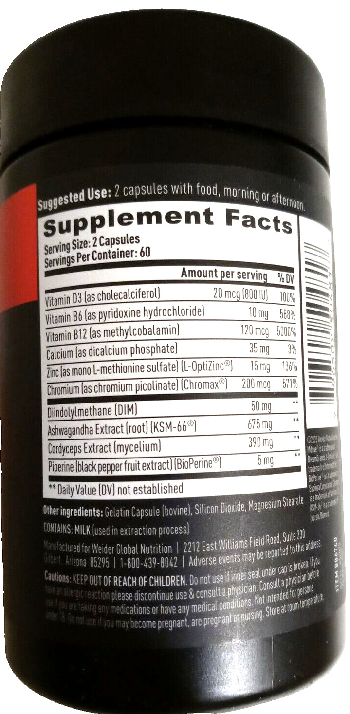 Weider Prime Testosteron Support with Ashwagandha 120 Capsules EXP 12/2026