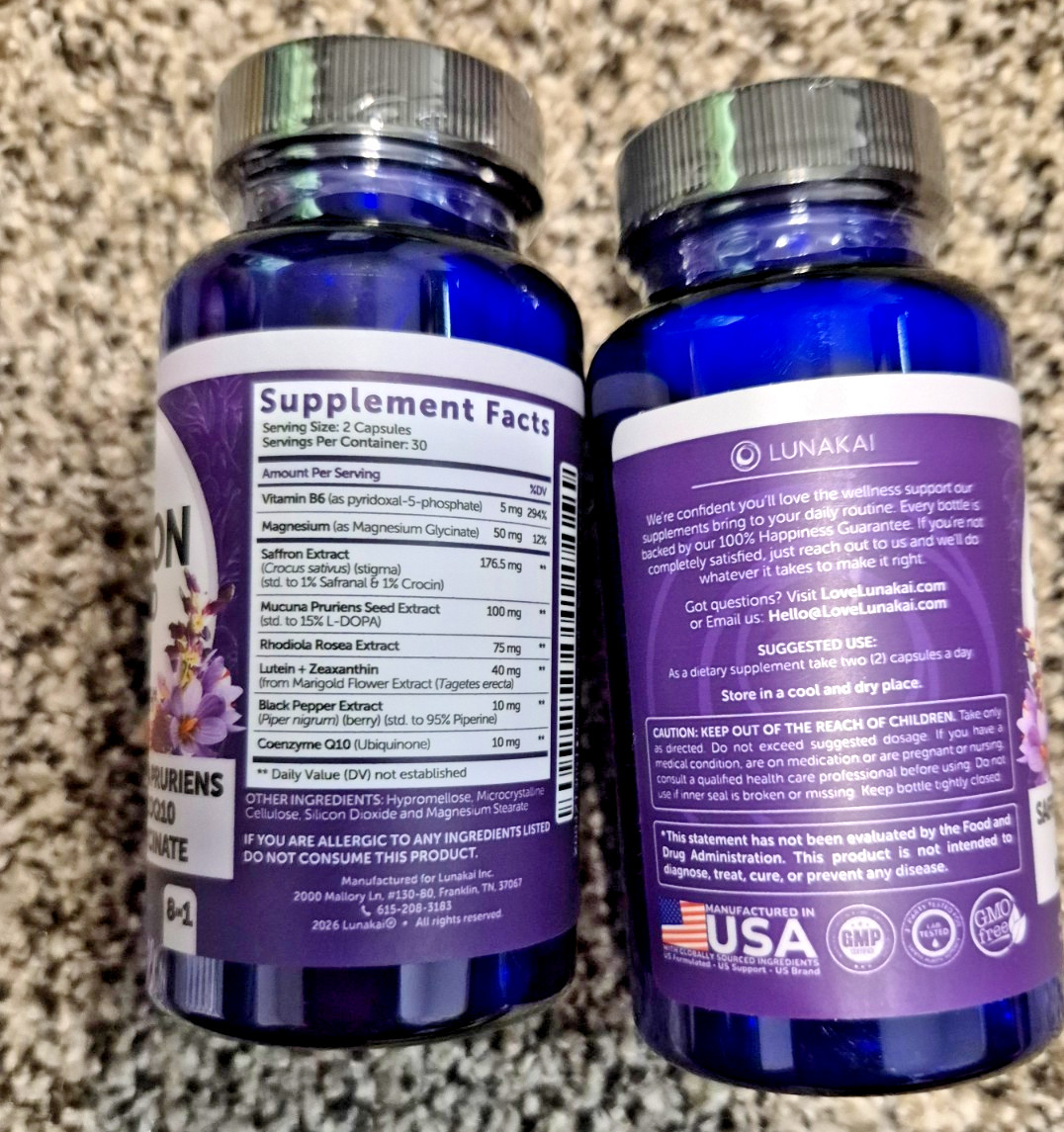 TWO BOTTLES Lunakai USA Made Saffron Blend Extra Strength SUPPLEMENT