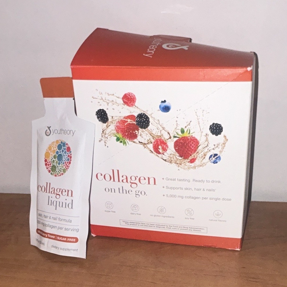 Youtheory Collagen Liquid On-the-Go Hair Skin Nails 5000mg Berry 12 Ct